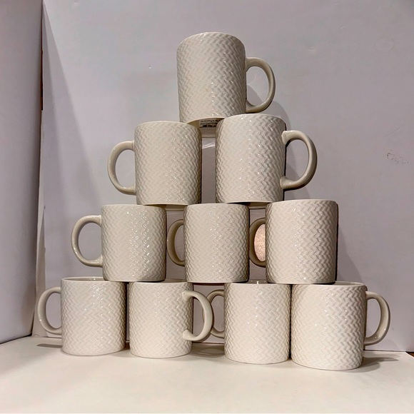 10 New Mikasa White Embossed Mugs - NWOB - Picture 1 of 2